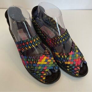 Bare Traps Umma Colorful Bright Rainbow Woven Black Wedges sz 5.5 Party Festival